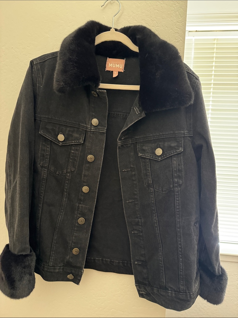 Show Me Your Mumu Black Jean Jacket with Faux Fur Trim